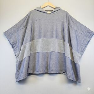 Simply Noelle Blue Poncho Hooded Sweater One Size OS Coastal Boho Oversized Knit